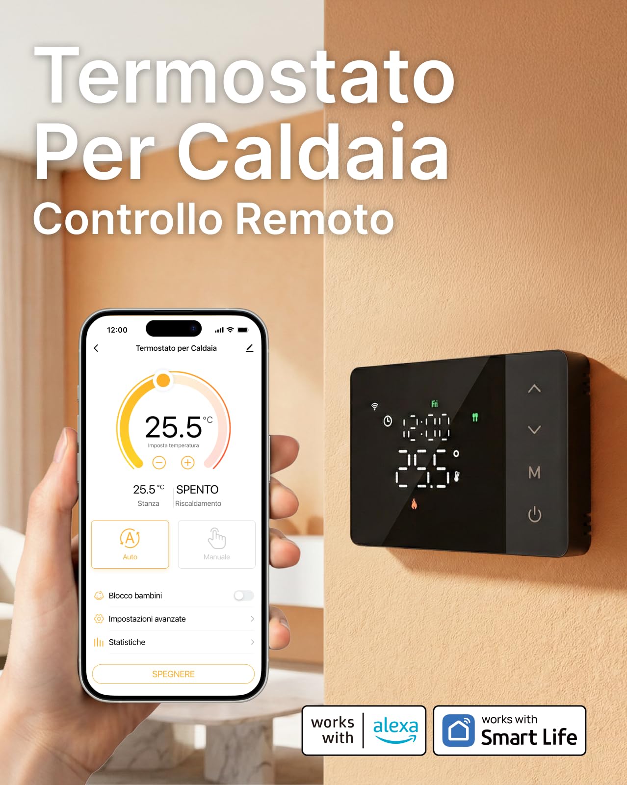 Cronotermostato WiFi a Batteria EZAIoT – Caldaia Gas, Scatola 502/503, Programmazione 7×6, NO/NC, 2.4GHz, Controllo Vocale Alexa/Google, Tuya APP, Nero