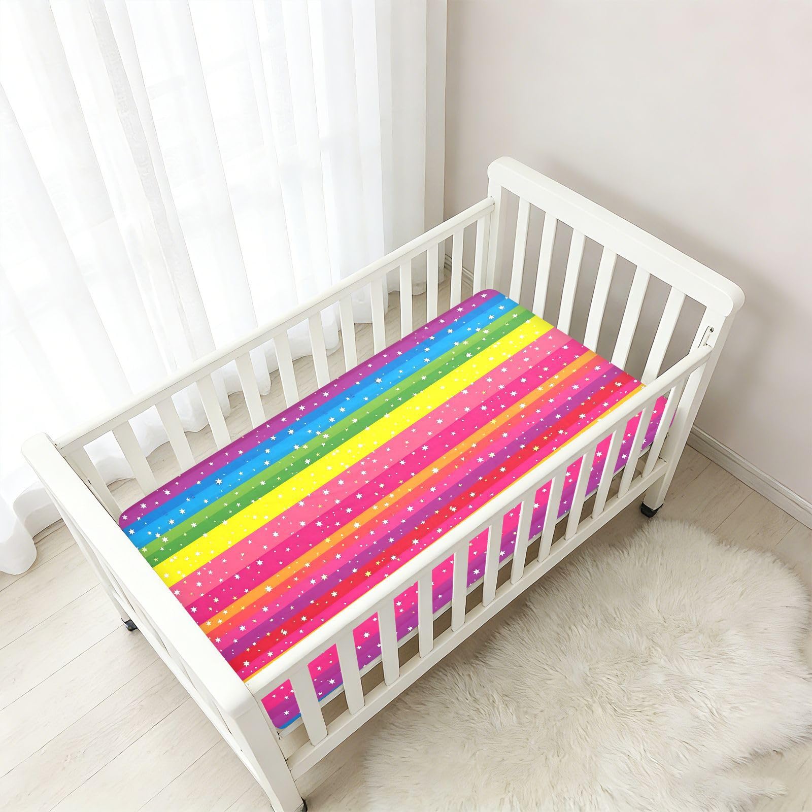 Drap-housse pour berceau de bébé à rayures arc-en-ciel pour garçons et filles, 71,1 x 132,1 cm