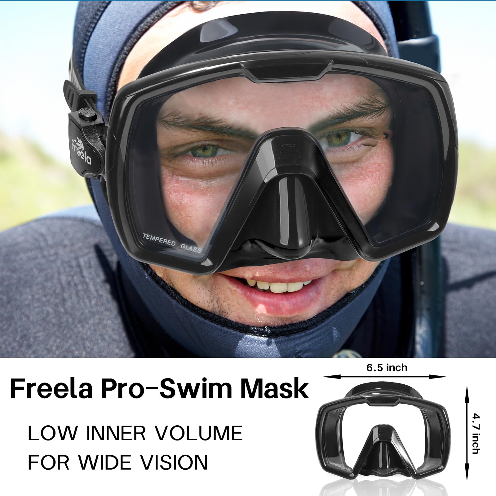 Freela Erwachsene Schwimmbrille Maske für Erwachsene mit Nasenabdeckung, gehärtetes Glas, Anti-Beschlag, wasserdicht, 180° klare Weitsicht, Männer und Frauen