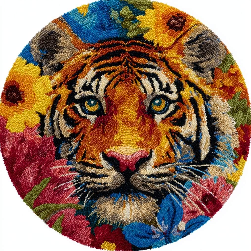 Round Latch Hook Rug Kits Tiger For Adults And Starter 50*50Cm