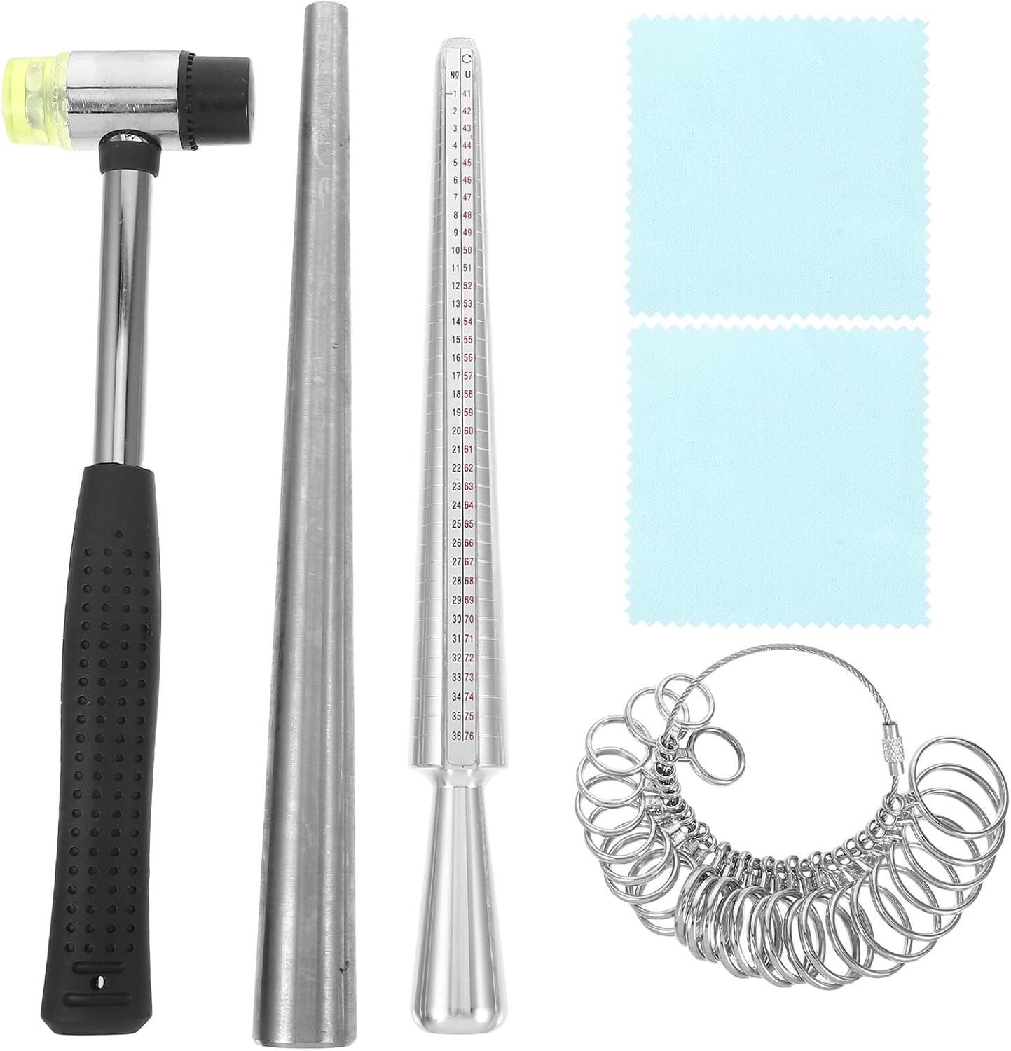 Artibetter Ring Sizer Tool Kit with Metal Mandrel and Jewelers Hammer for Precise Finger Measurement, Jewelry Repair and Crafting Accessories with Cleaning Cloth for Men and Women