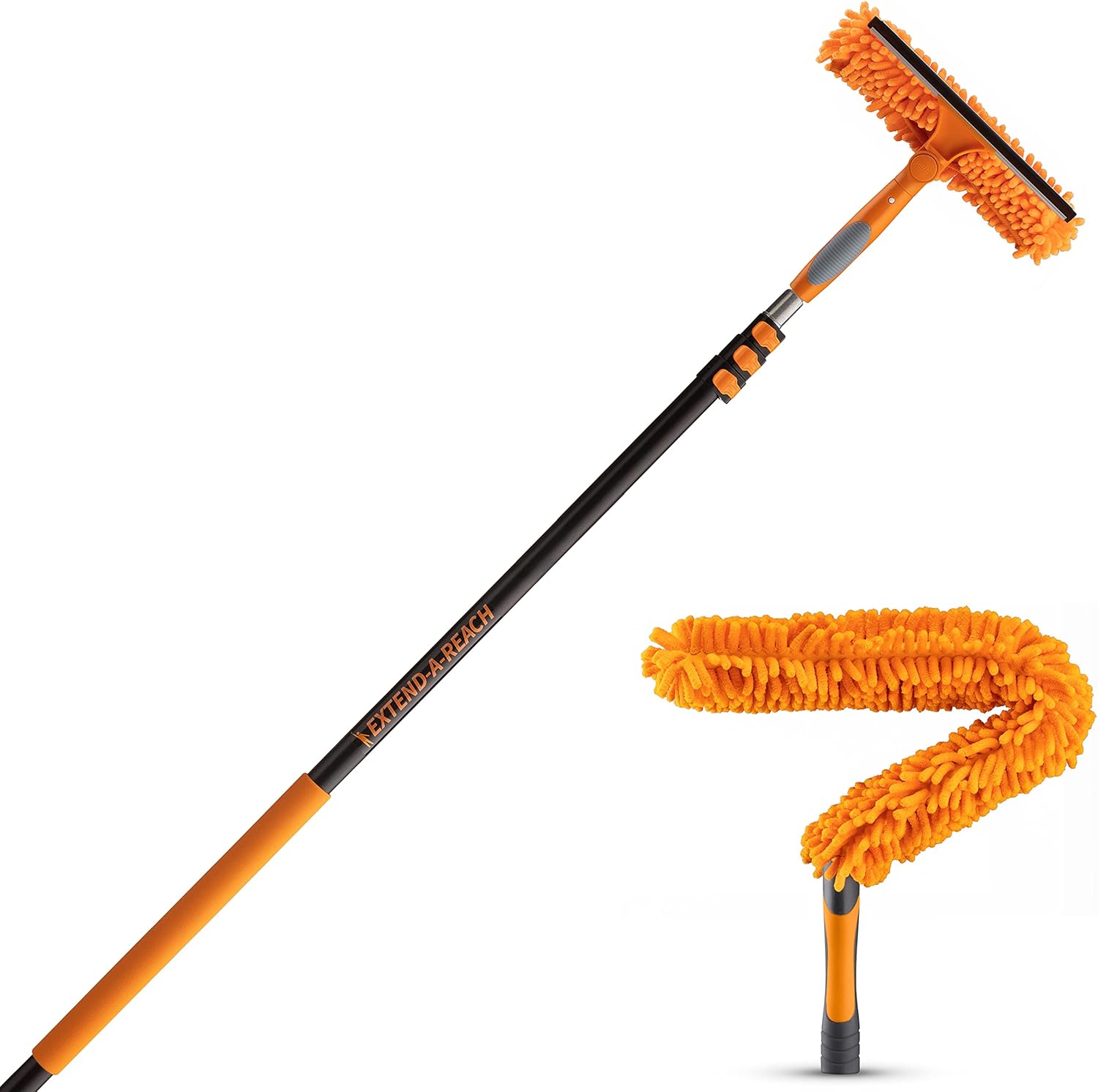 5-12 ft Window Washing Kit & Flexible Ceiling Fan Duster with Extension Pole (20+ Foot Reach) // Window Cleaning Tool & Window Washer Squeegee with Telescopic Extension Pole
