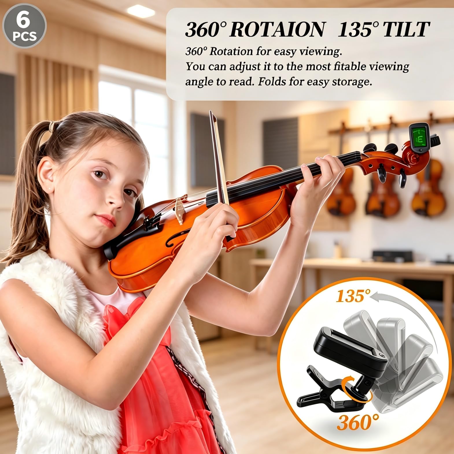 Sound harbor Accordatore per chitarra a clip, confezione da 6, cromatico, per chitarra acustica, ukulele, violino e basso, confezione da 6