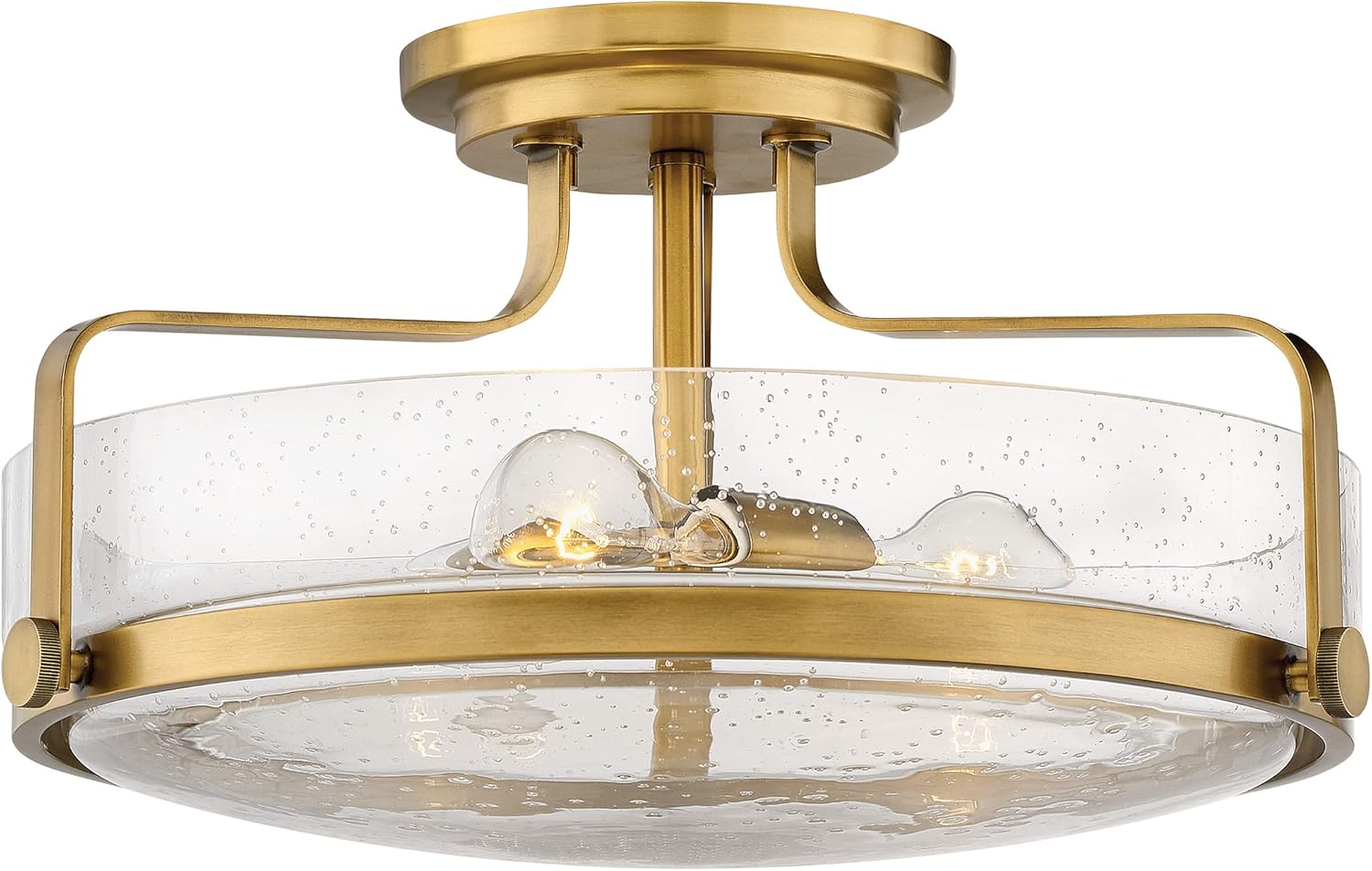 Hinkley Harper 3643HB-CS Large Semi-Flush Ceiling Light, Sleek, Retro Style, Heritage Brass and Clear Seedy Glass