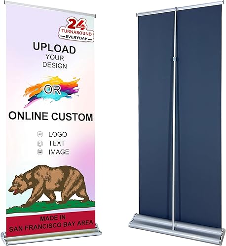 Soporte retráctil personalizado para pancartas de 33.5 x 80 pulgadas, fabricado en Estados Unidos, impresión UV, entrega de 1 a 2 días, con tela sin
