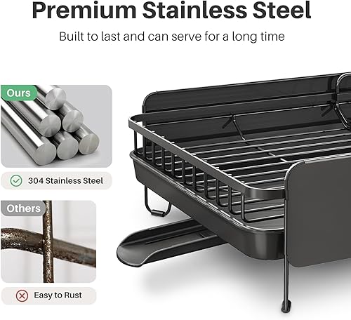 Miniatura 5 de SNTD Escurridor grande de platos Escurridor de platos extensible (19.3 a 29.4 pulgadas) para encimera de cocina, escurridor de platos de acero