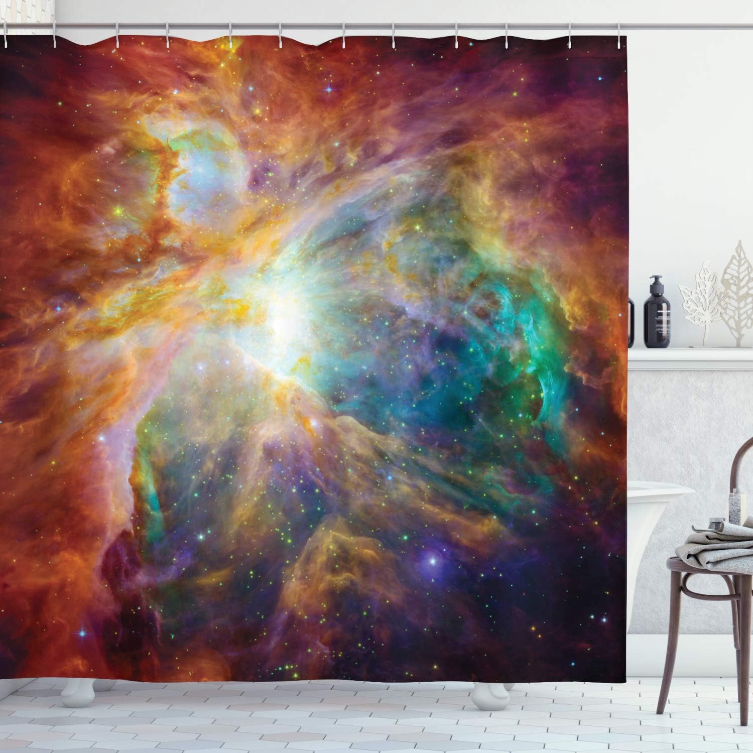 Outer Space Decor Shower Curtain by Ambesonne, Universe Abstract Nebula Galaxy Chakra Infinity Psychedelic Photography Print, Polyester Fabric Bathroom Set with Hooks, 69 X 70 Inches, Multicolor