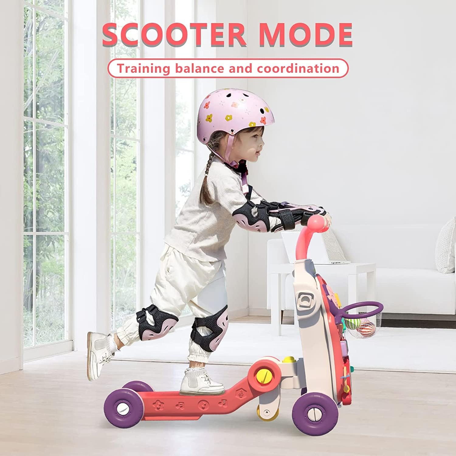 Baby Walker 5 in 1 for Baby Boy, Baby Girl, Push Walkers, Assemble as Scooter/Motorbike/Activity Center/Detachable Panel, Walking Toys for Infants 6-36 Months