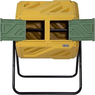 Werph 43 Gal Outdoor Compost Bin for Garden & Kitchen Waste, Yellow | Fast Assembly, Dual Chamber with Aeration System, 360° Rotating, Tumbling Composting Bin for Kitchen, Garden, Yard