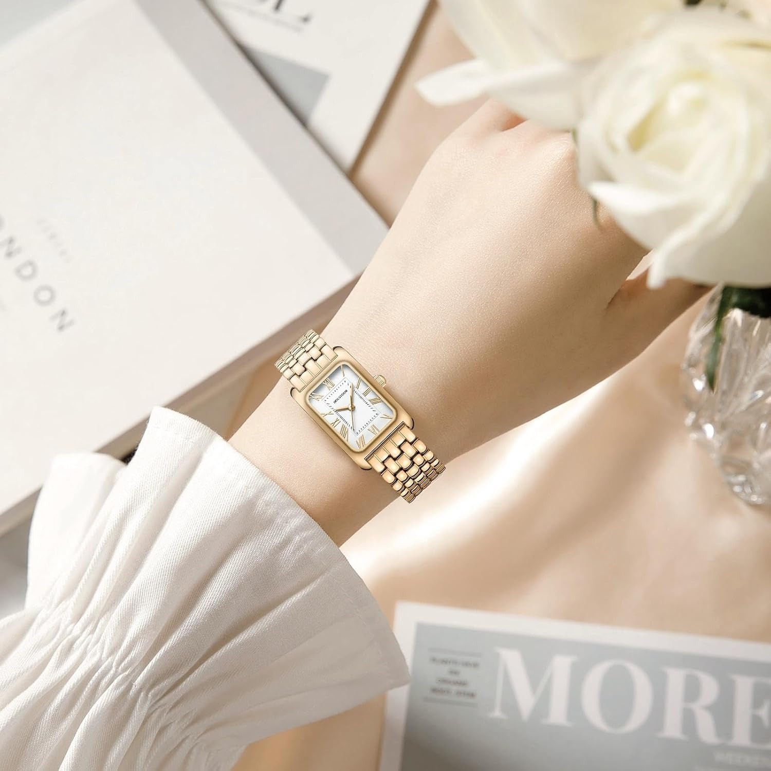 Watches for Women Vintage Bracelet Roman Dial Rectangular Case Gold Watch Waterproof with Tools - Image 5