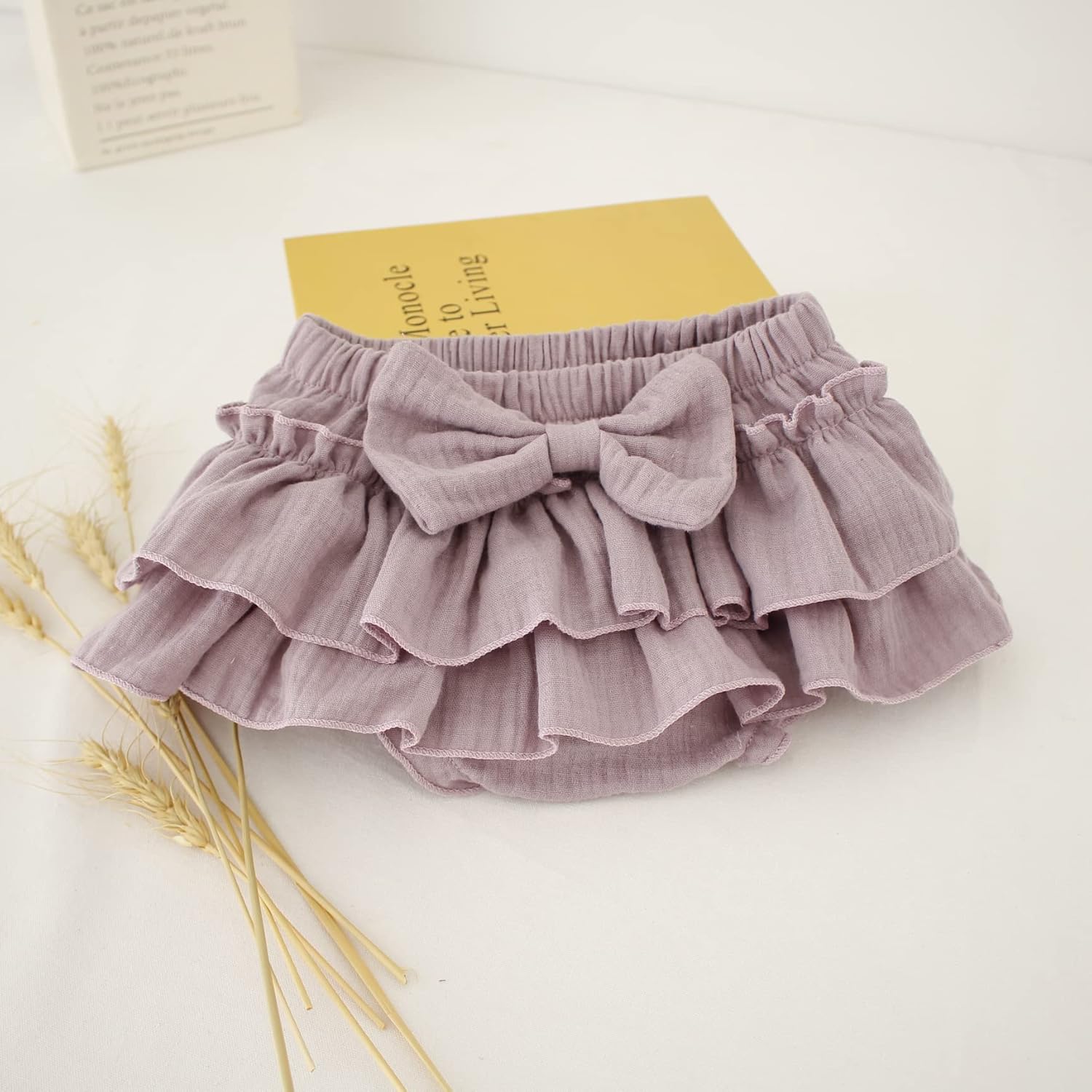 Newborn Baby Girl Cotton Skirts with Built-in Shorts Toddlers Ruffle Diaper Covers Infant Skorts with Bows Headband - Image 5