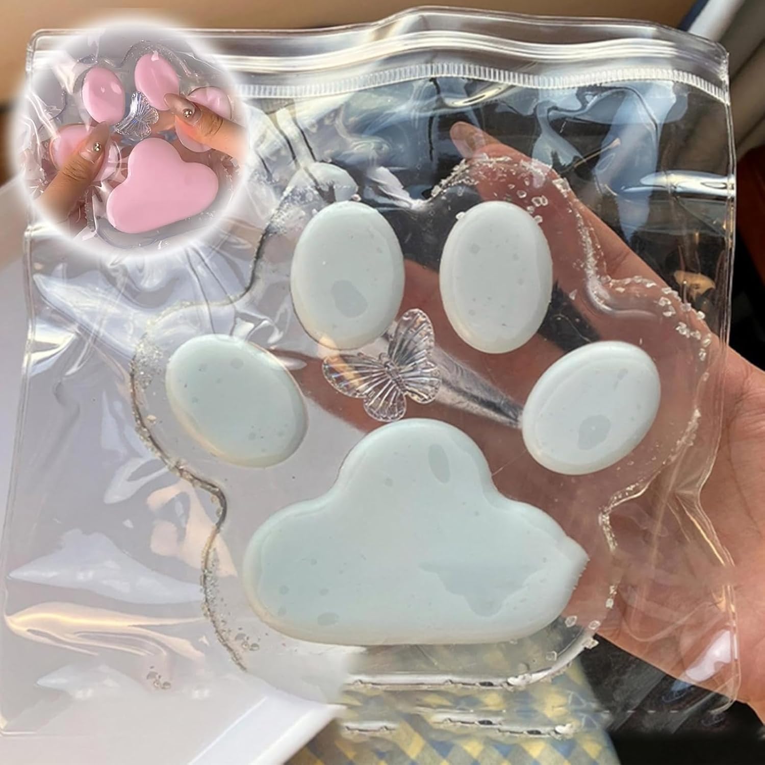 Orchid MORCHID M® 14cm Handmade Big Cute Clear Taba Squishy Cat Paw Squeeze Toys for Stress Relief,Soft squeeze toy,Super Soft Squeeze Toys Clear Squishy for Kids Adults(Blue 1)