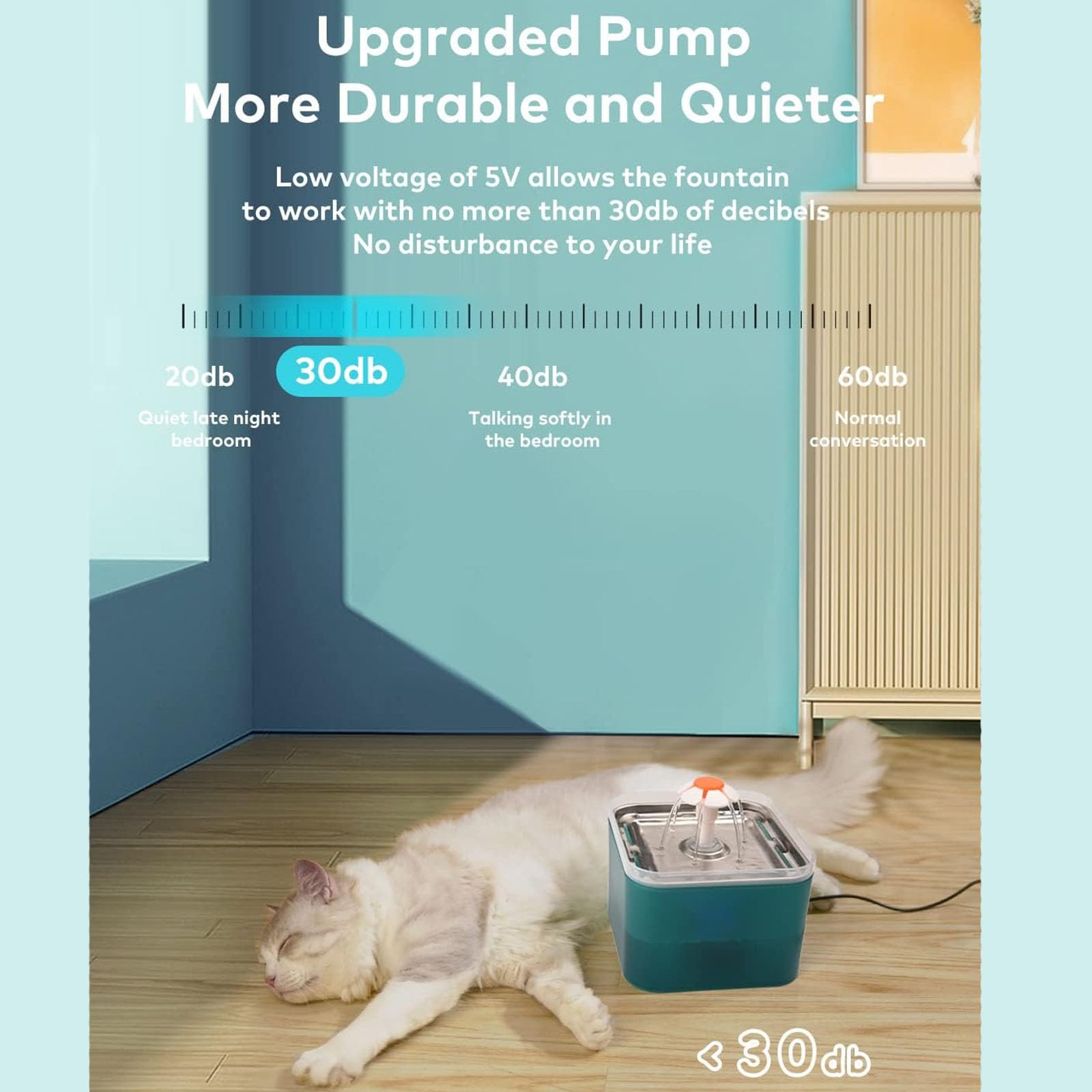 Fuente De Agua para Gatos De Acero Inoxidable, 3 L, Súper Silenciosa, Inteligente, con Luz LED, Fácil De Montar Y Limpiar,Verde