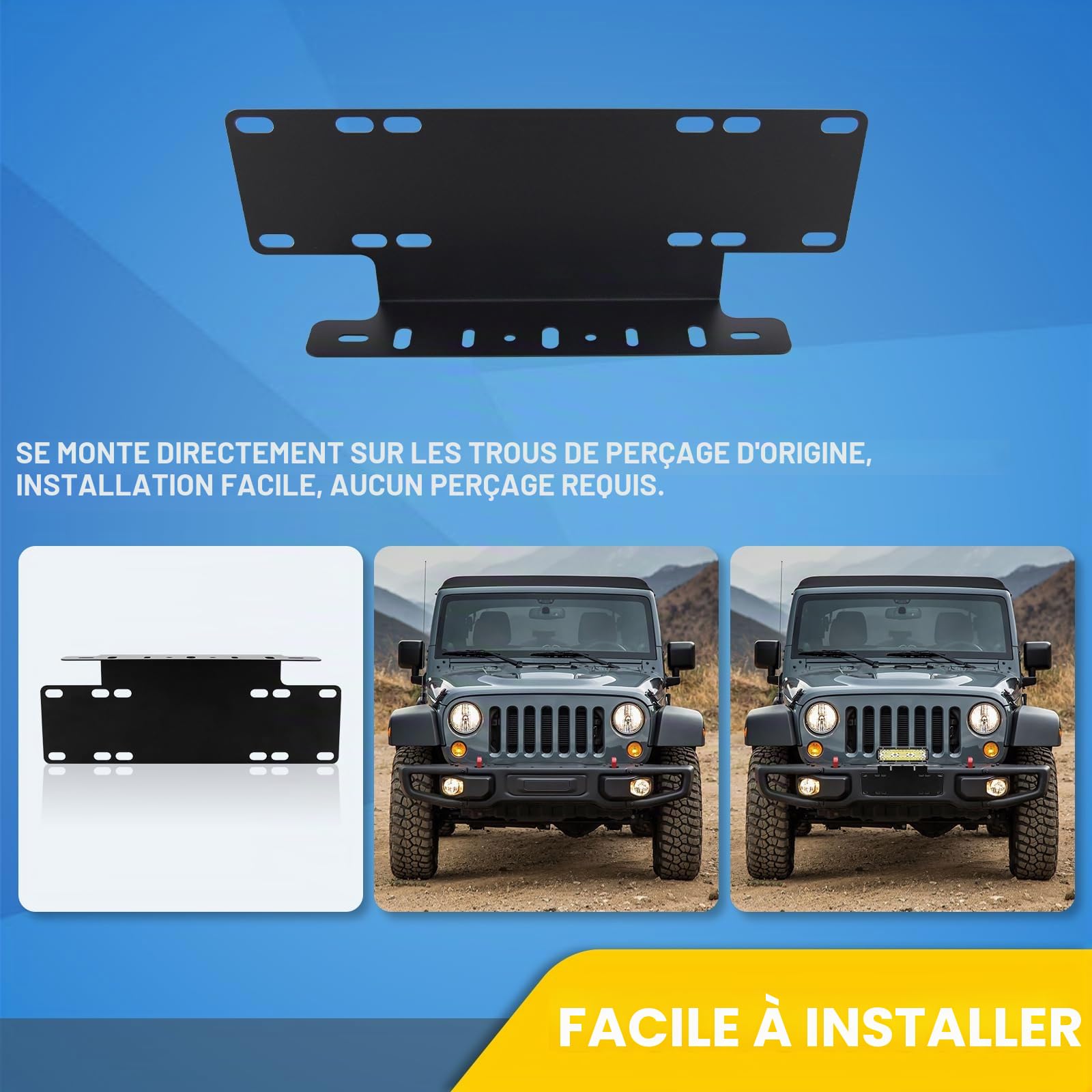 Barre de Protection Universelle de 15 Pouces Noir, Support de Barre Lumineuse et de Plaque d'Immatriculation pour Pare-Chocs Avant, Support pour Conduite Tout-Terrain, Feux de Travail