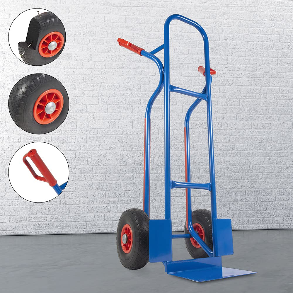 Trestles Profi Sackkarre Sackkarren Vollgummireifen 250kg S04 blau Treppensteiger Transportkarre Treppensackkarre | Stahl | Treppenrutschkufen | Radschutz | große Schaufel | Sicherheitsgriffe