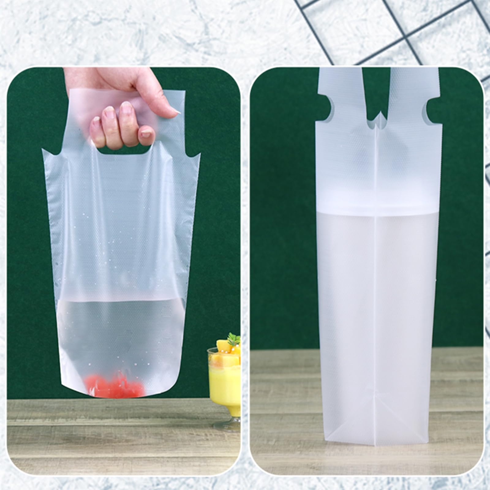 Lot de 500 sacs de transport de boissons en plastique avec poignée, pour emporter des boissons, du café, du jus de fruits, un porte-gobelet unique pour magasins, restaurants