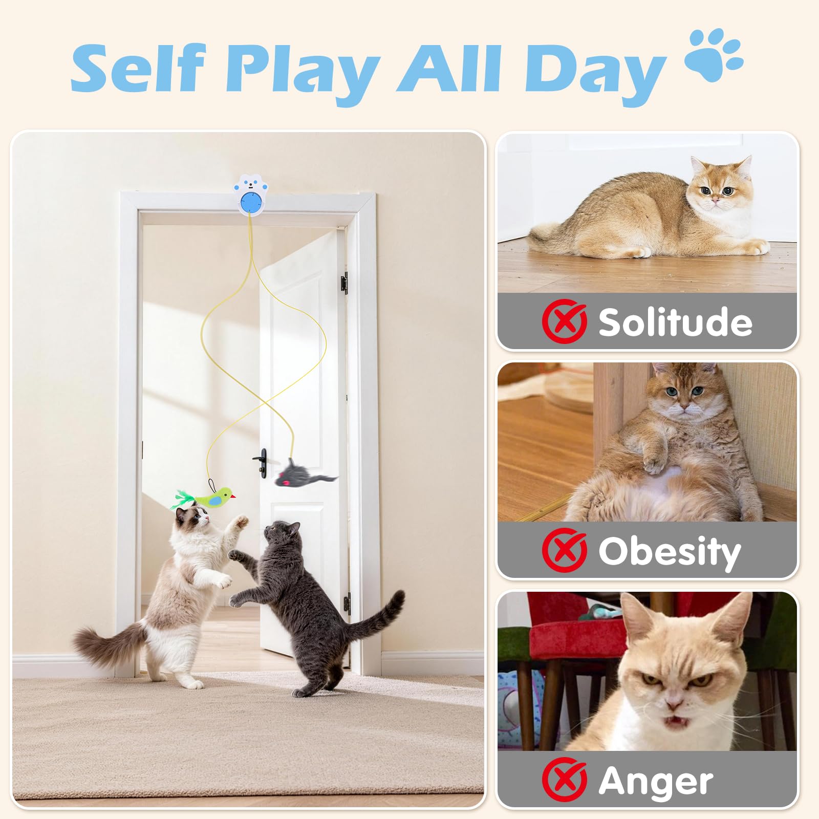 Juguete interactivo para gatos de interior con control remoto, 4 velocidades de salto ajustables, juguetes automáticos recargables para gatos adultos aburridos de interior, juguete de pájaro