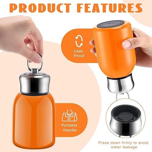 Miniatura 4 de Mifoci Mini botellas de agua de acero inoxidable de 10 onzas con aislamiento térmico para bebidas frías y calientes, botella de agua naranja