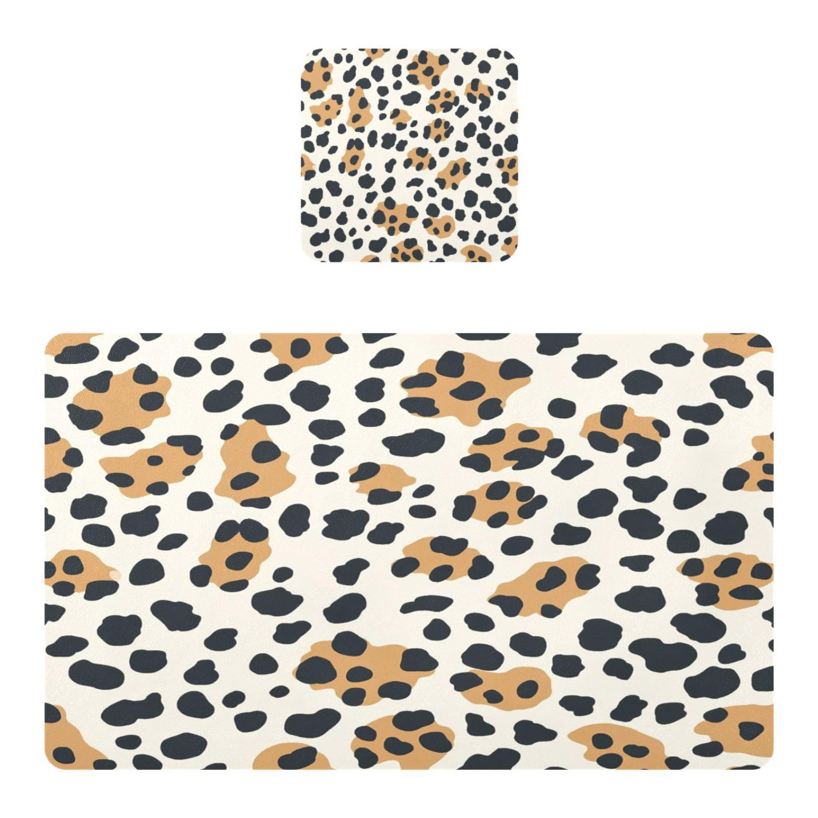 BURSTDDY Leopard Print Placemat Waterproof Place Mat for Dining Table