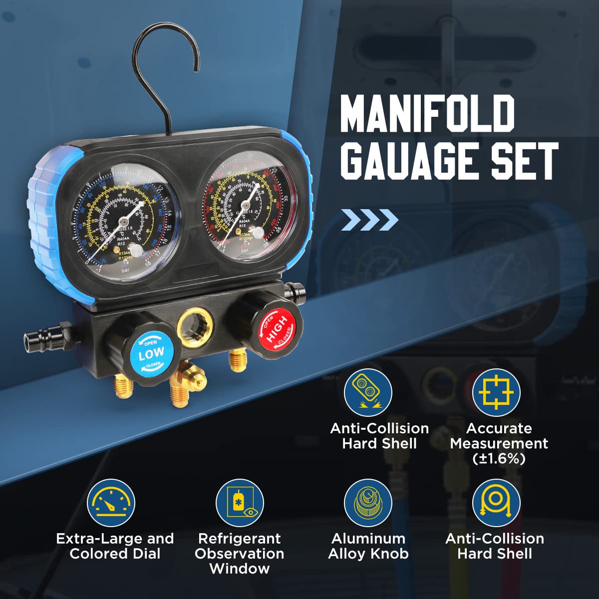 thumbnail image 2 of Buy Lichap AC R1234YF R134A Gauge Set, Autootive Anifold Gauge 2 of 11