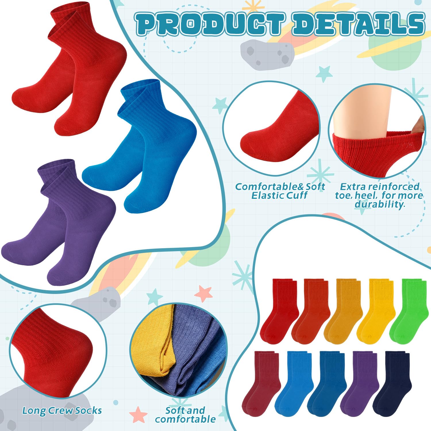 Coume 50 Pairs Girl Socks Bulk for Kids 6-8 Years Colorful Long Toddler Sock for Kids Boys Children Christmas Winter Gifts