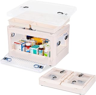 Medicine Storage Box with Removable Tray, Family First Aid Box Medicine Cabinet Organizer, Multipurpose Medical Supply Container with 2 Tray, 5 Door Open Medicine Organizer for Home, Office & Travel