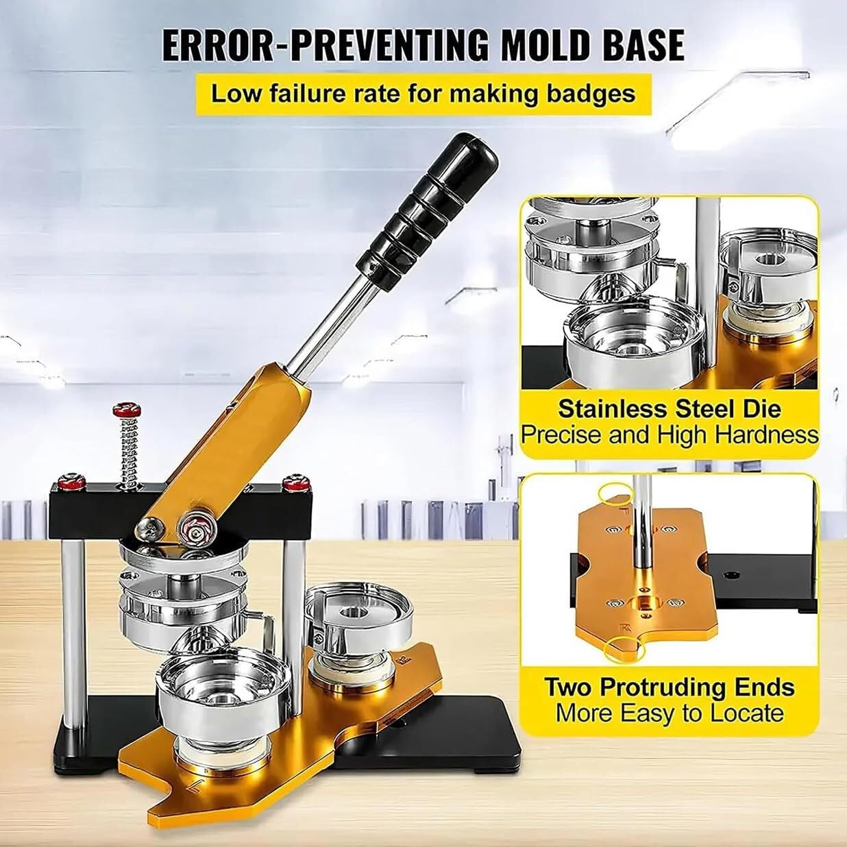 WLYPE Button Maker Machine, Fridge Magnet Button Badge Punch Press Kit with Graphic Punch Die Cutter and 100pcs Components, for DIY Badge Making(58mm)