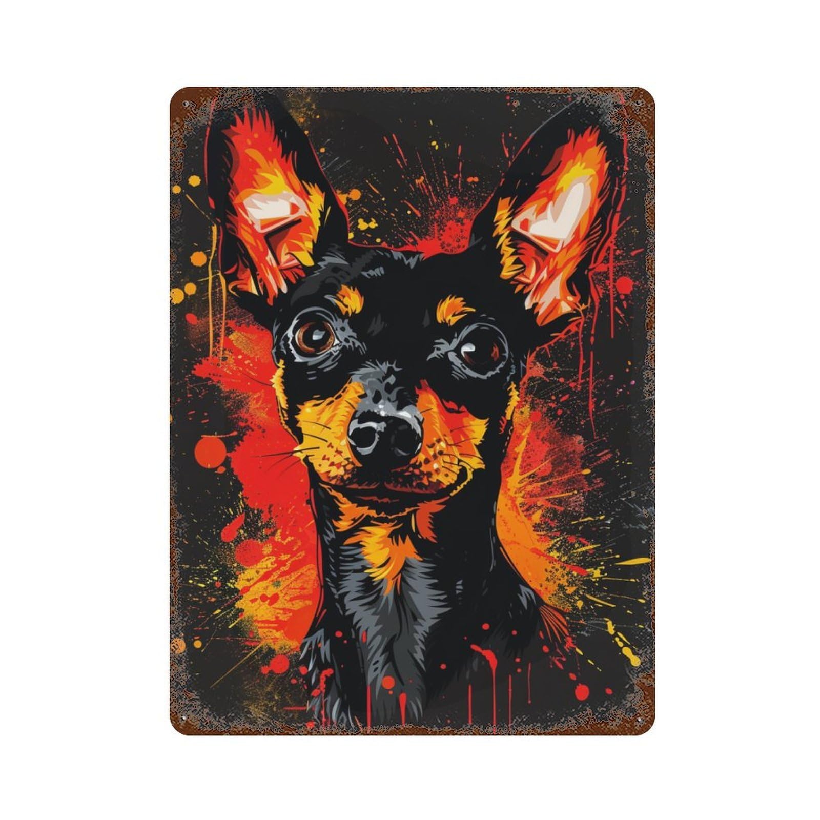 Vintage Rust Metal Sign with Fireworks Dog Art Print Design 15.7"x11.8", for Shed, Workshop And Garage Wall Decor, Retro Wall Decor