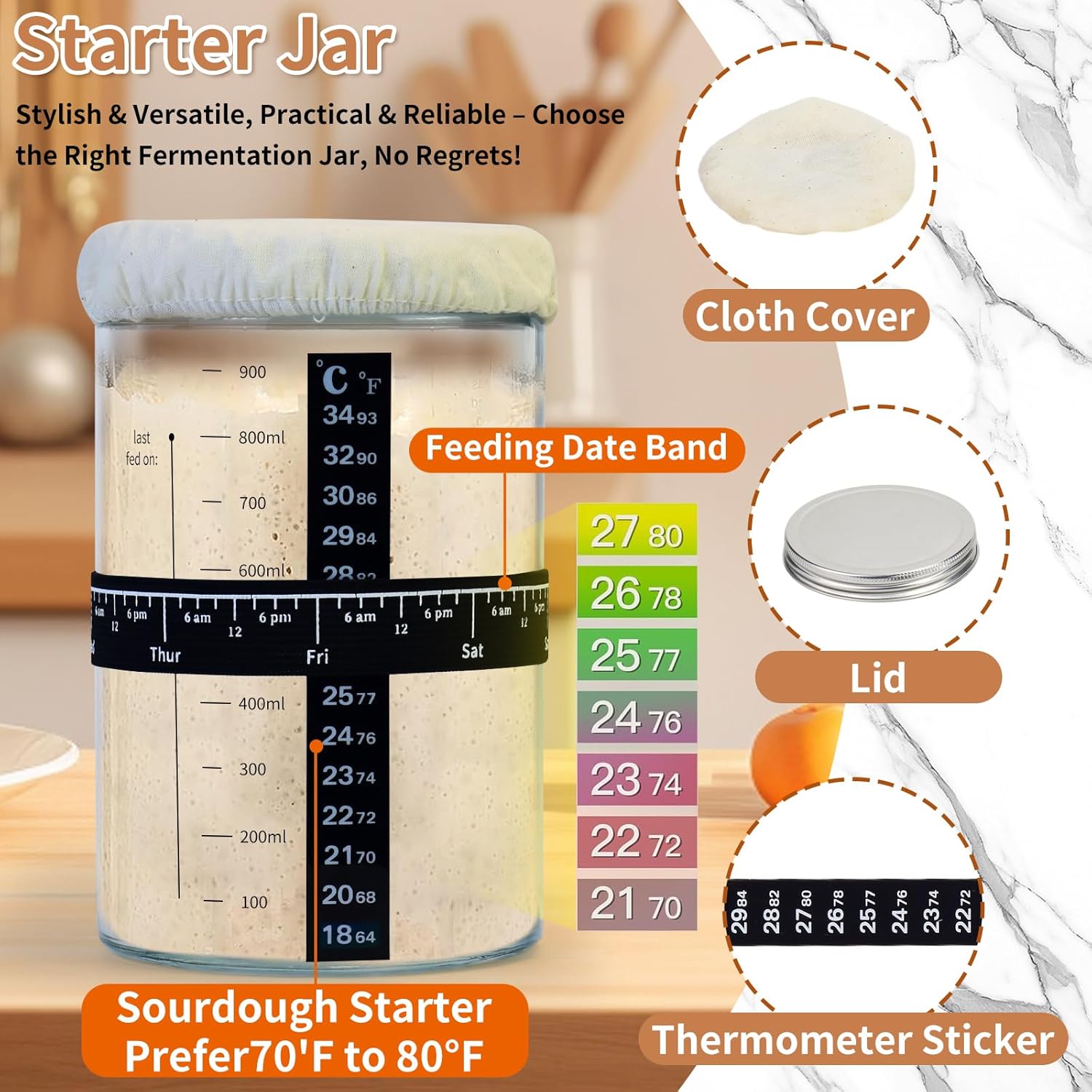 Sourdough Starter Kit with 10" Round & 9" Oval Banneton Proofing Basket and Starter Jar, Complete Sourdough Bread Baking Supplies and Baking Gifts for Women, Men, and Bread Bakers