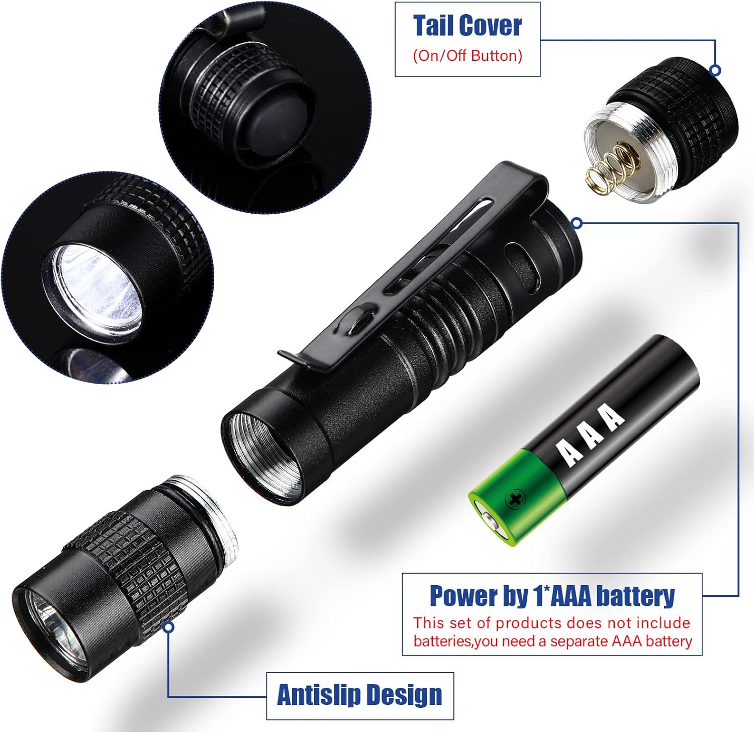 Zhengmy 100 Pcs Pocket Flashlight - Father's Day Gifts LED Compact Flashlight Bulk Mini EDC Pen Light with Removable Clip for Home, Outdoor, Camping, Emergency, Battery Not Included