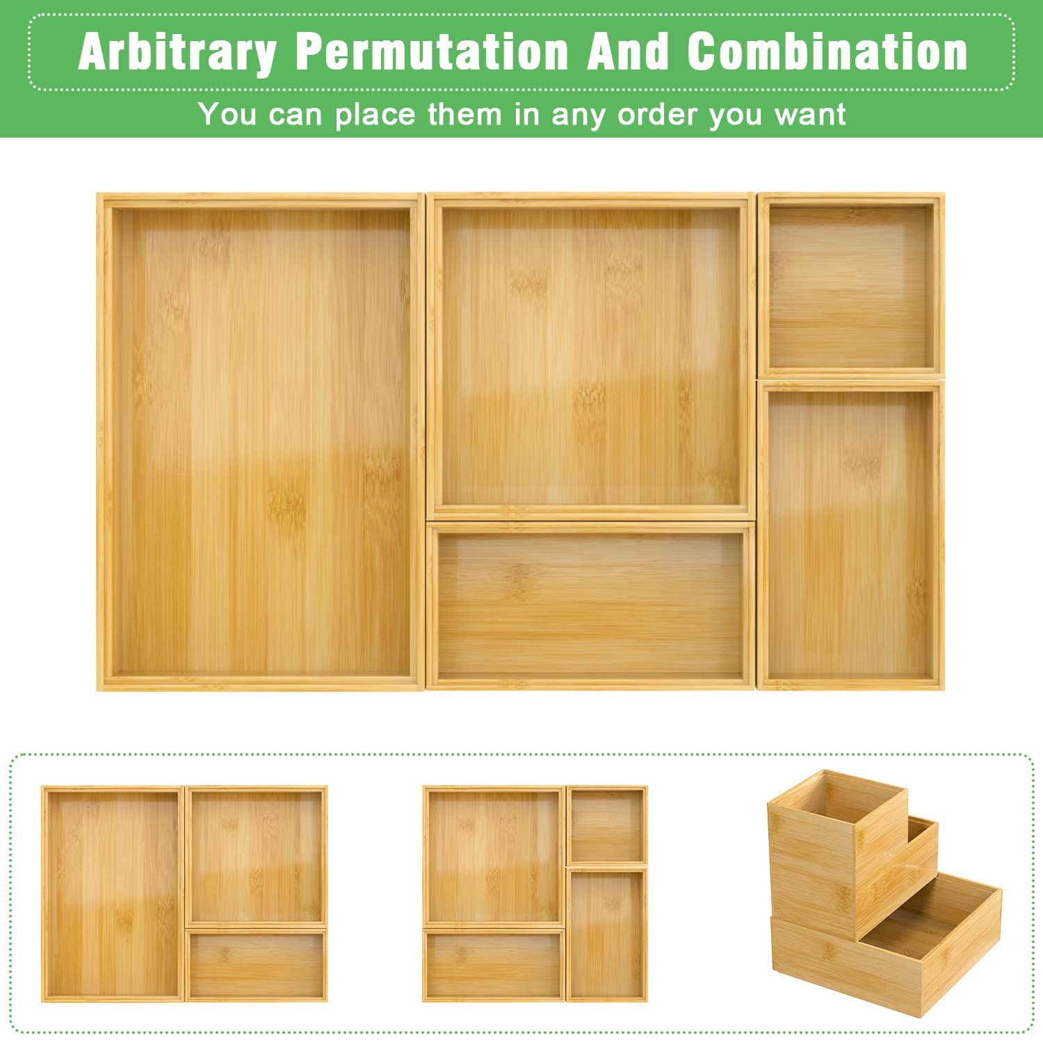 Organizer Cassetti Premium Bambù FSC - Set 8 Scatole Design