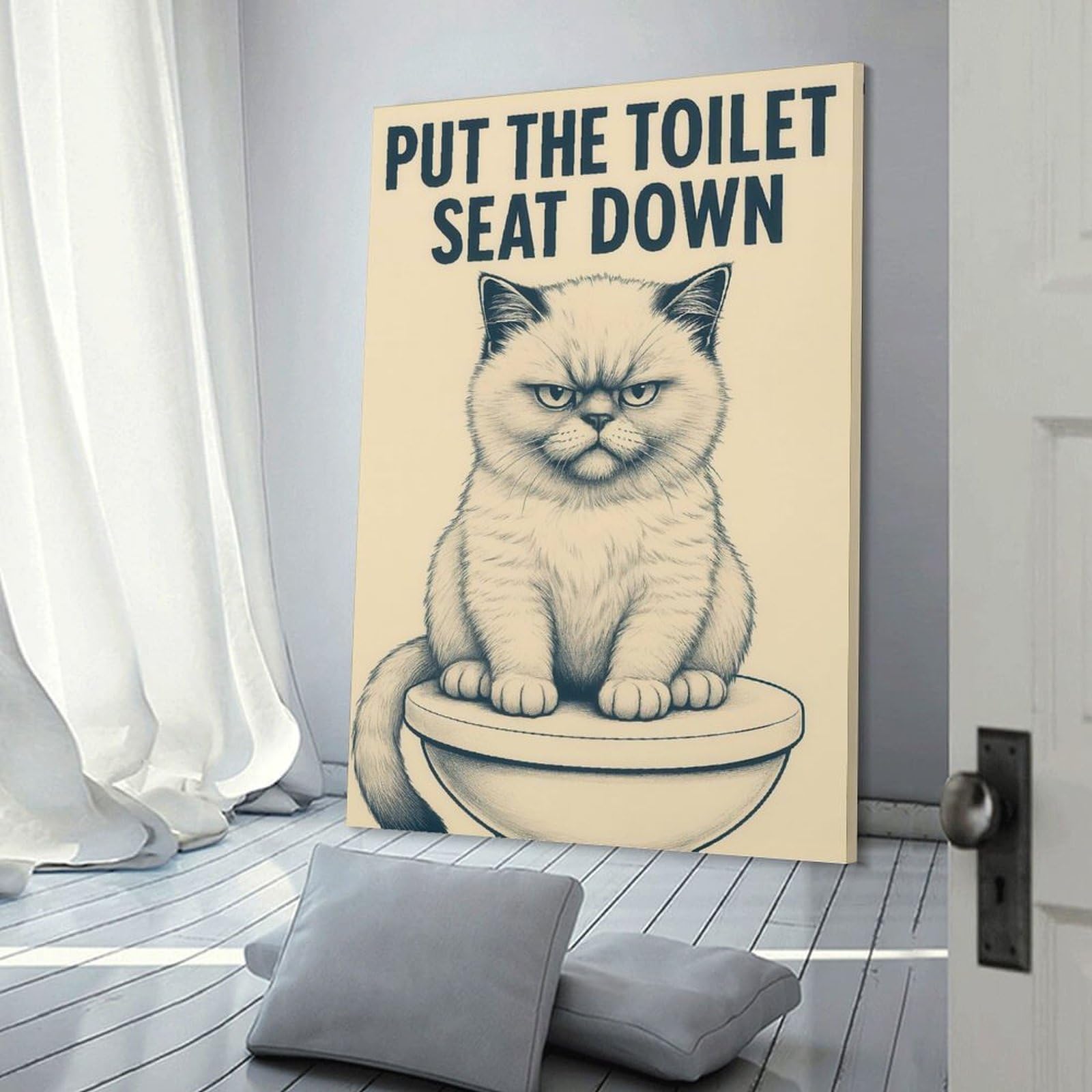 Junmoney Put The Toilet Seat Down Canvas Wall Decor, 24x36inch(60x90cm), for Office, Study Or Home Workspace, Wall Art That Adds Style to Work Areas