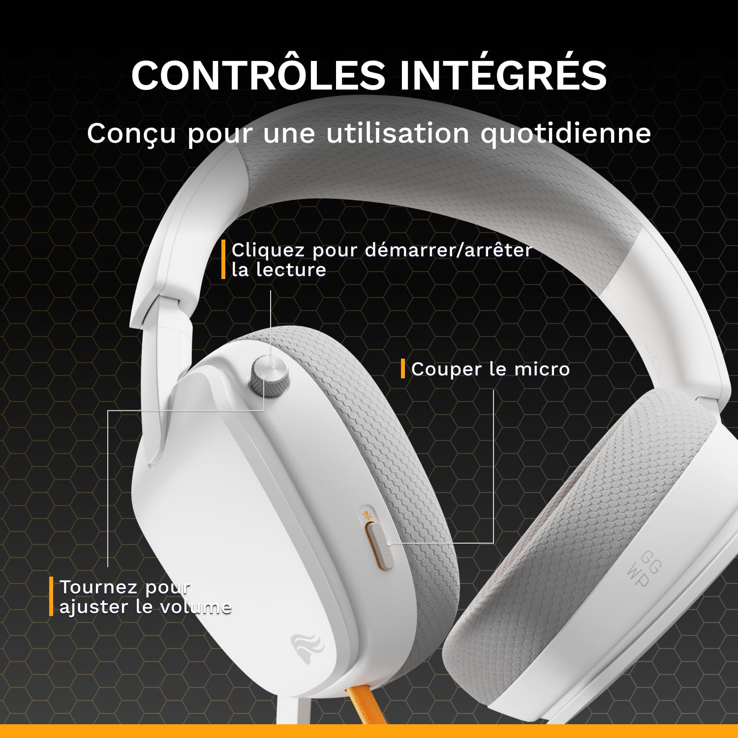 GLORIOUS GHS Eternal - Casque Gaming stéréo pour PC, PS5, PS4, Xbox, Switch. Transducteurs inclinés sur mesures, Micro détachable 3,5 mm Haute-clarté Ajustable. Résistant, Confort Longue durée. Blanc