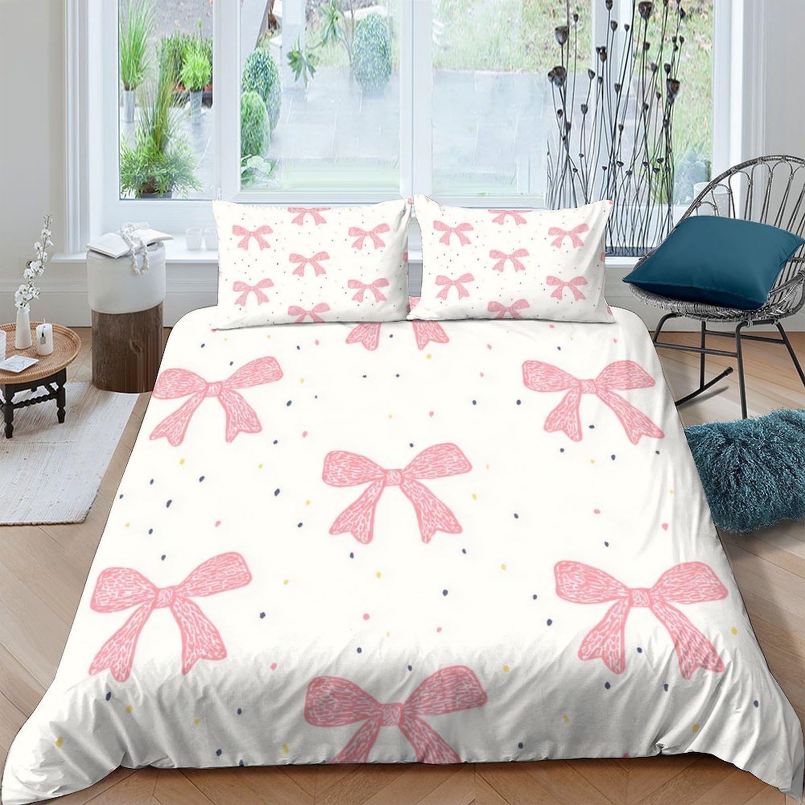 Ctjqhvkz Style-8 3D Printed Pink Bow Fitted Sheet Microfiber Soft Bedroom Decor Polka Dot Bed Cover For Home Guest Room Single（135X200cm）
