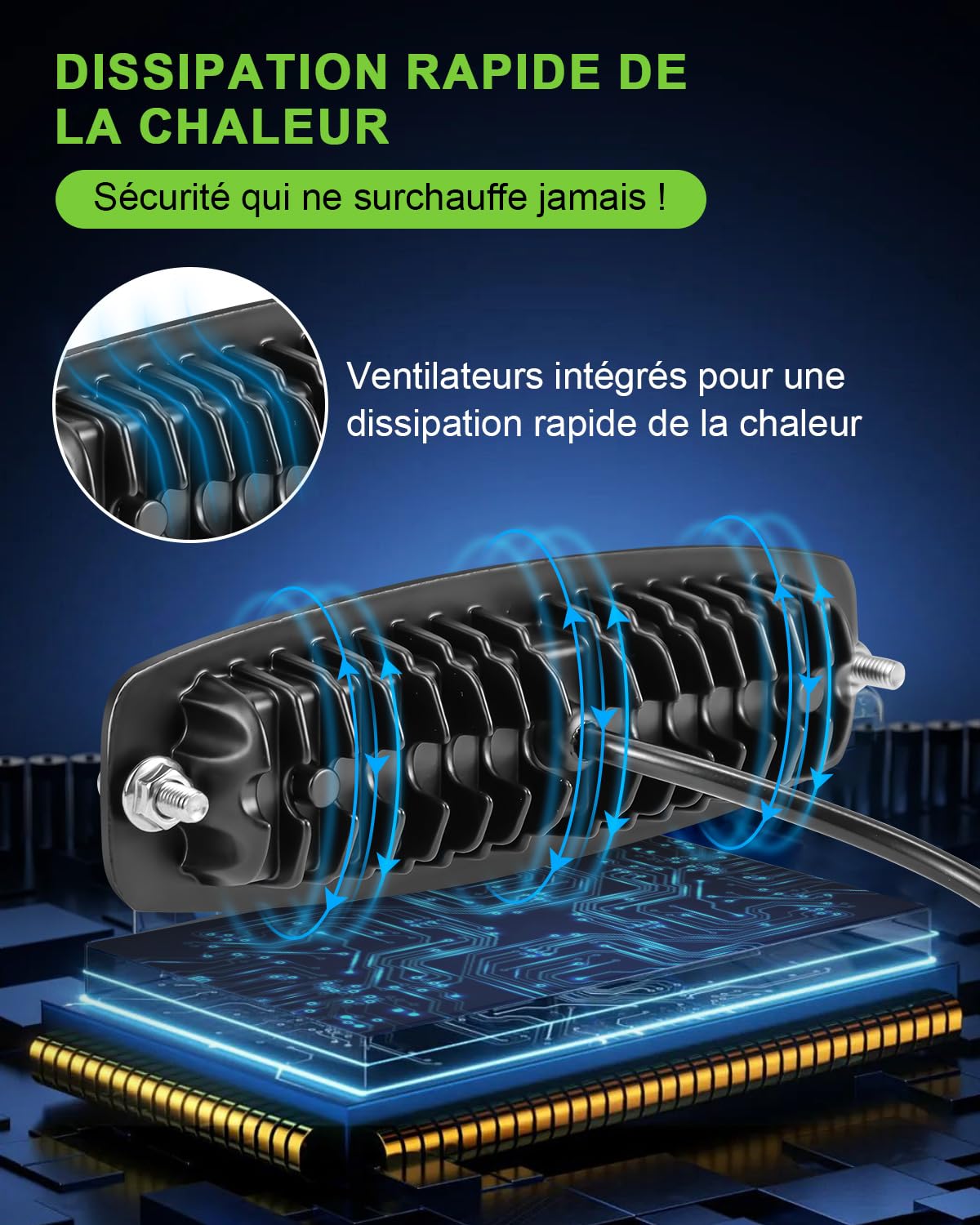 2 Pièces 18W Feu de Recul 12V 24V Phare de Travail Led, IP67 Spot Barre led pour Voiture, 4x4, SUV, Camions, Camionnettes, Tracteurs, Pelles mécaniques, Moto