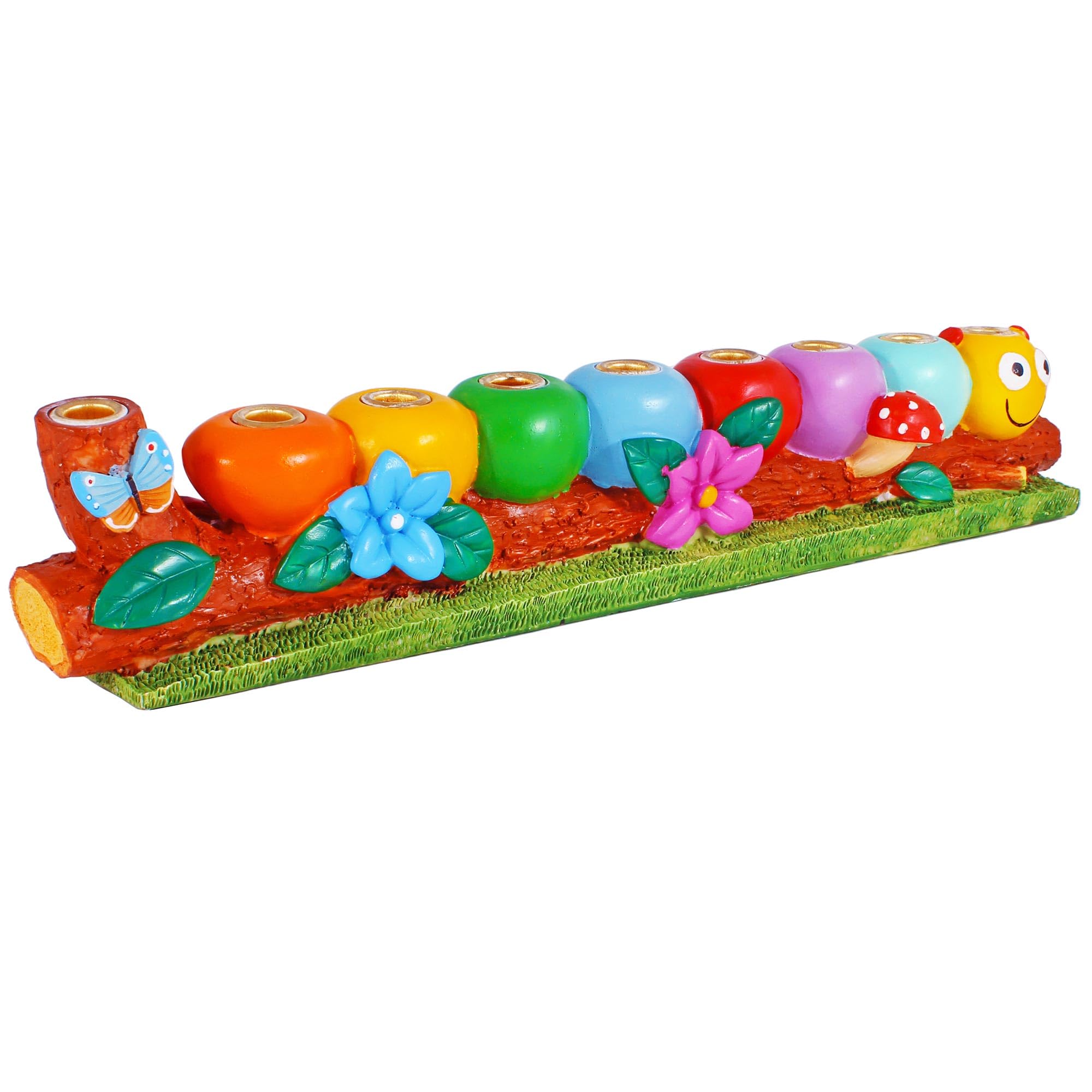 Zion Judaica Ltd Multicolor Zion Judaica Polyresin Caterpillar Menorah