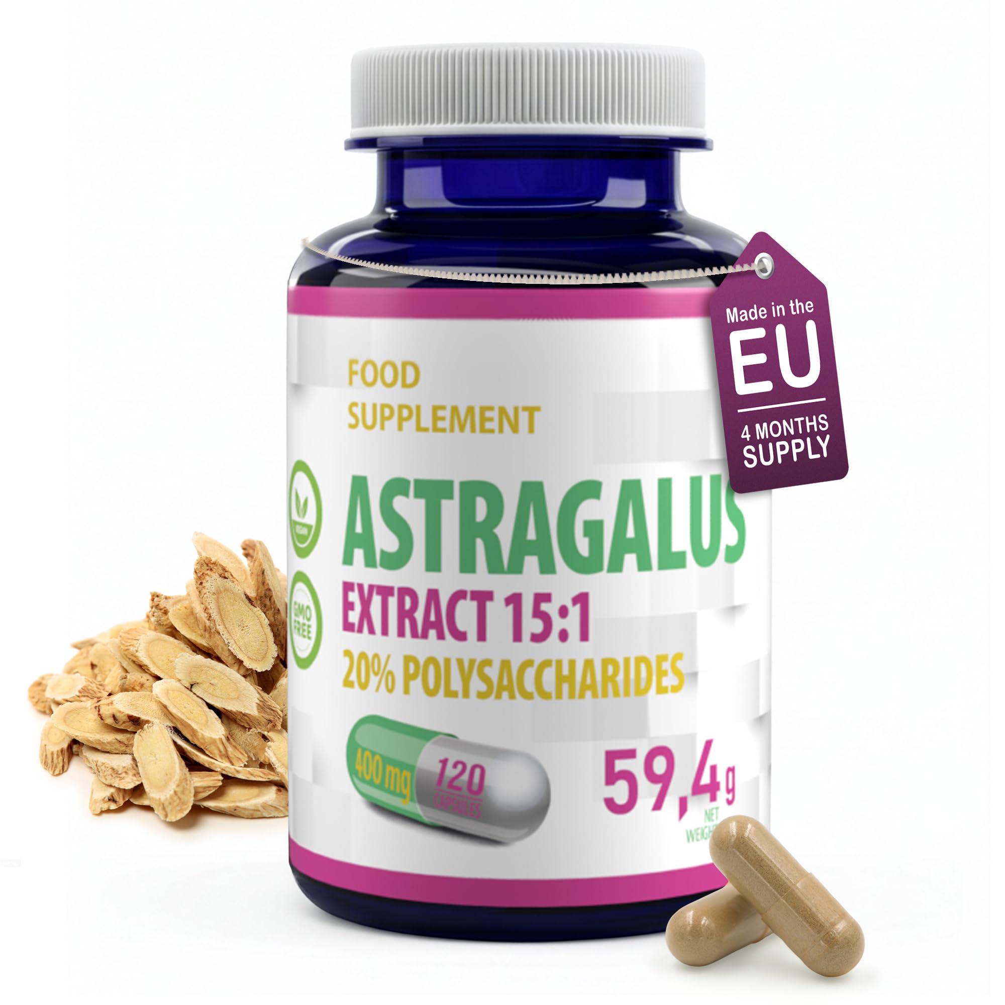 Hepatica Astragale Membranaceus 6.000 mg Équivalent | Extrait 15:1 400 mg | Standardisé à 20% de Polysaccharides (80 mg) | 120 Gélules Véganes | GMP & laboratoire indépendant