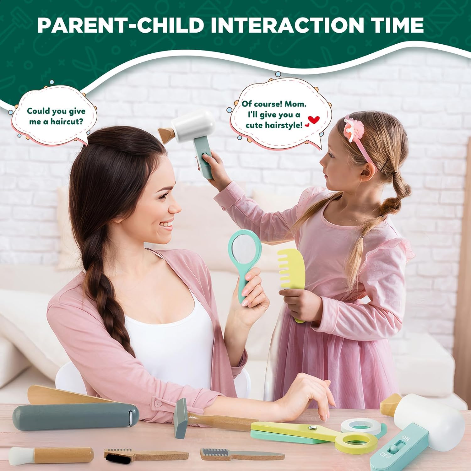 Hair Salon Kids Playset, Wooden Pretend Play 18-Piece Hair Salon Toy for Girls Boys with Hair Dryer/ Mirror/ Stylist Accessories, Birthday Gift for Aged 3 4 5 6 7 8 Hair Salon 2 image 4 of 7 B0DDSFL9CQ