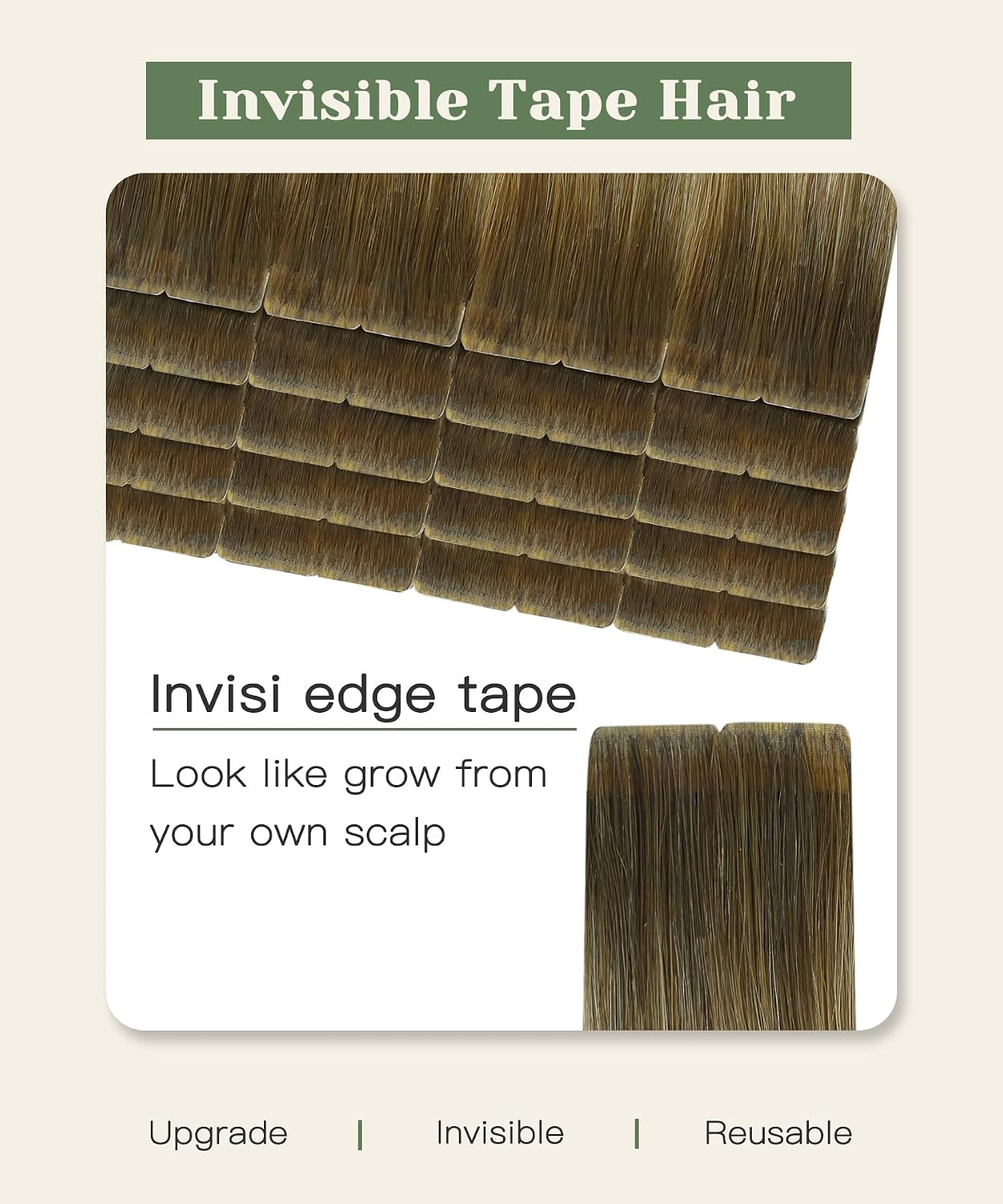 SURNEL Invisible Tape in Extensions 16 Inch Walnut Brown to Ash Brown and Golden Blonde Seamless Human Hair Extensions Tape in 20 Pcs 35g(#3822,16) image 2