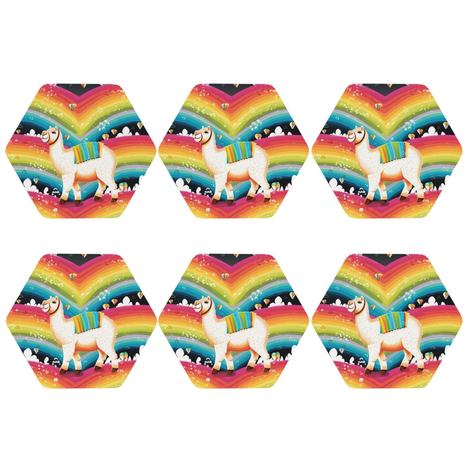 6pcs Leather Coasters for Drinks, Camel and Rainbow Drink Coasters for Tabletop Protection, 4" Cup Coasters for Coffee Table Decor, Non-Slip Drinking Cup Mat for Hot Or Cold Drink