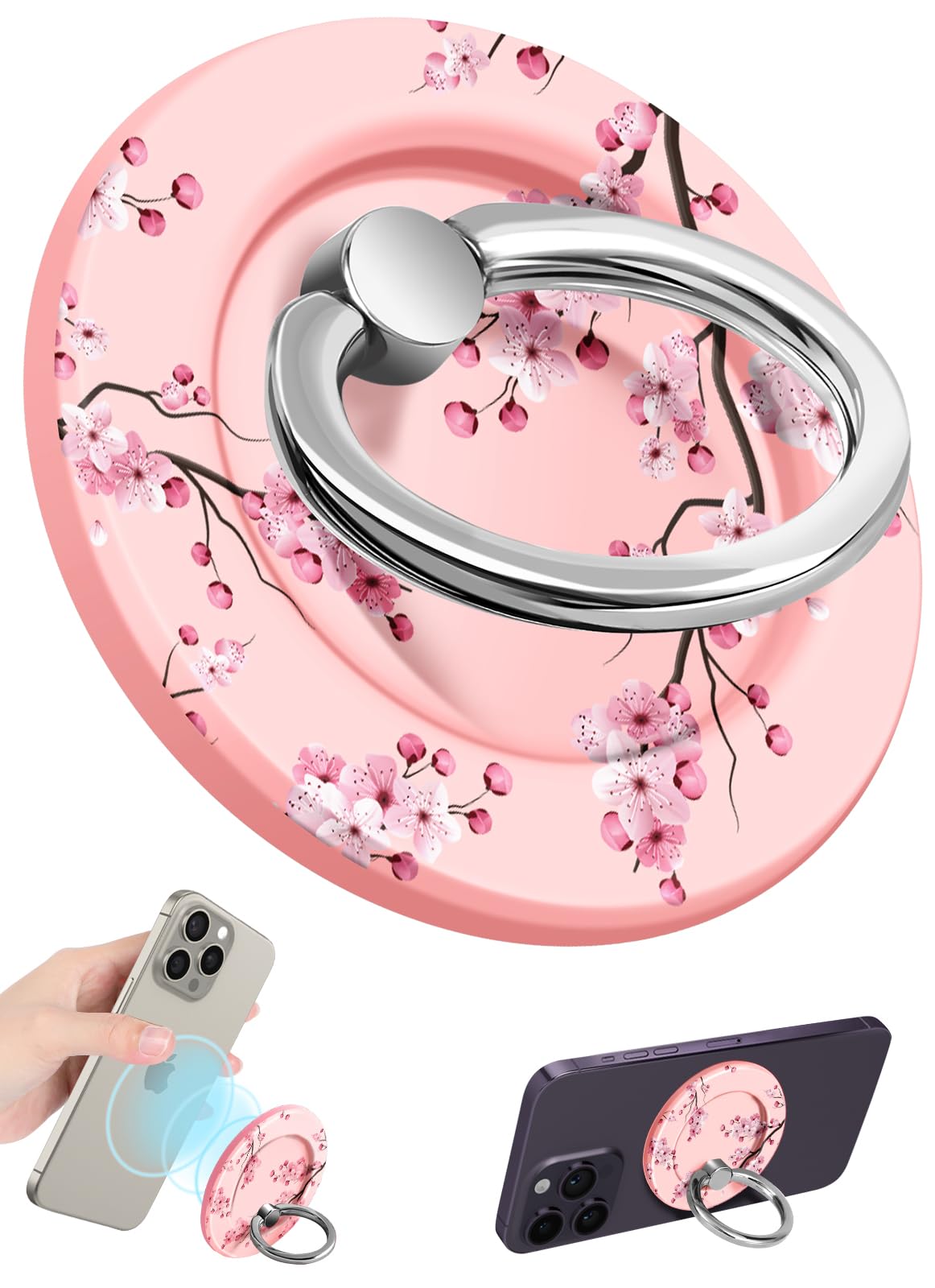 LISEVO Phone Ring Holder Compatible with MagSafe - Magnetic Phone Grip for Women Cute Removable Finger Ring Grip Adjustable Stand Accessories for