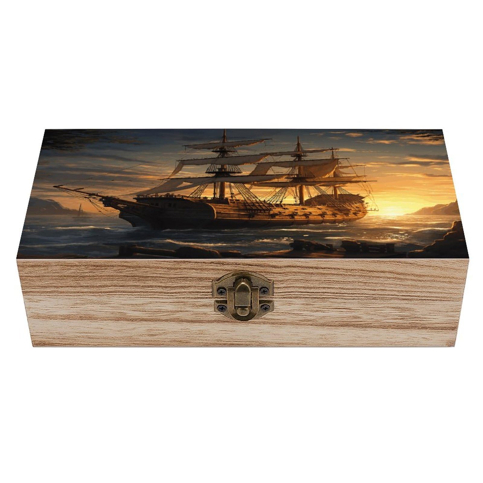 VstaDank Fantasy Pirate Ship Wooden Storage Box Wooden Keepsake Box with Hinged Lid Exquisite Solid Wood Decorative Jewelry Case Memory Box for Jewelry Photos Letters Crafts Trinkets