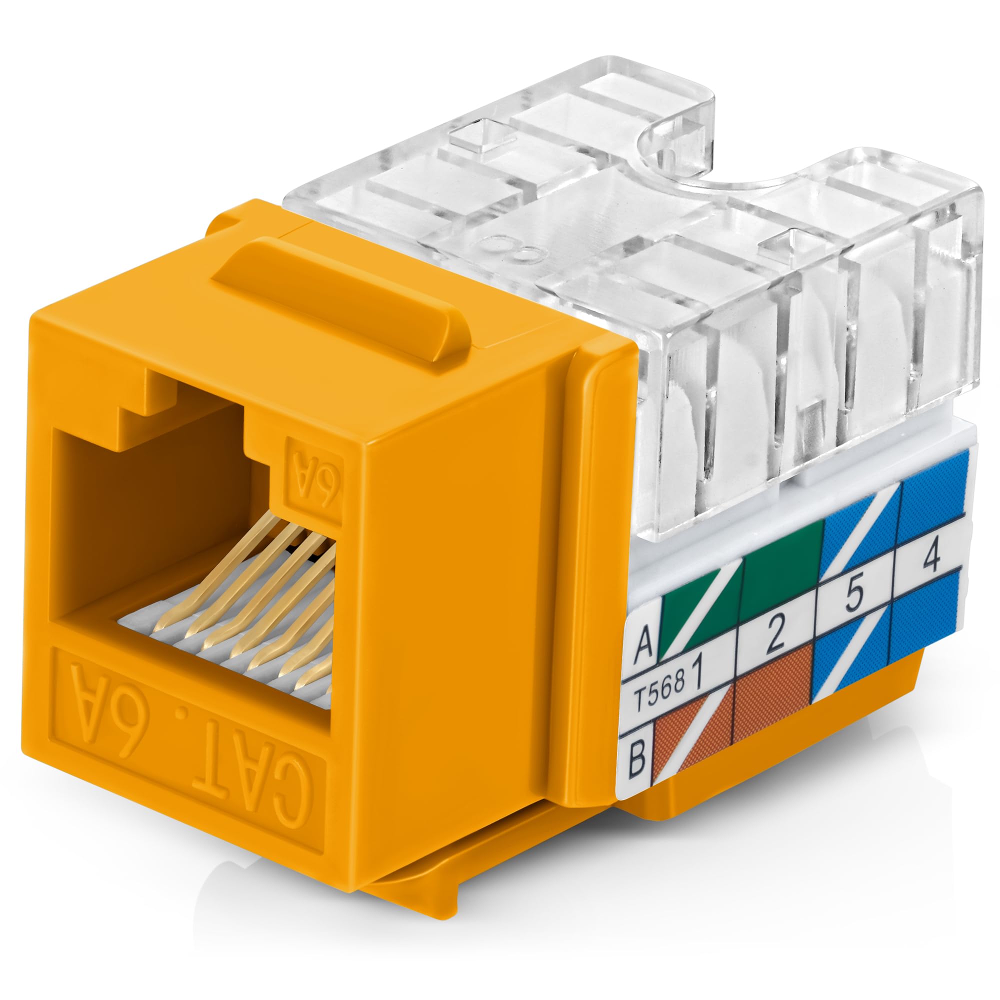 Everest 90° Angled RJ45 Cat6A Keystone Jacks 50-Pack in Yellow - Slim Profile Female RJ45 Connectors - Cat 6A Keystone Jack - Compatible with 90°