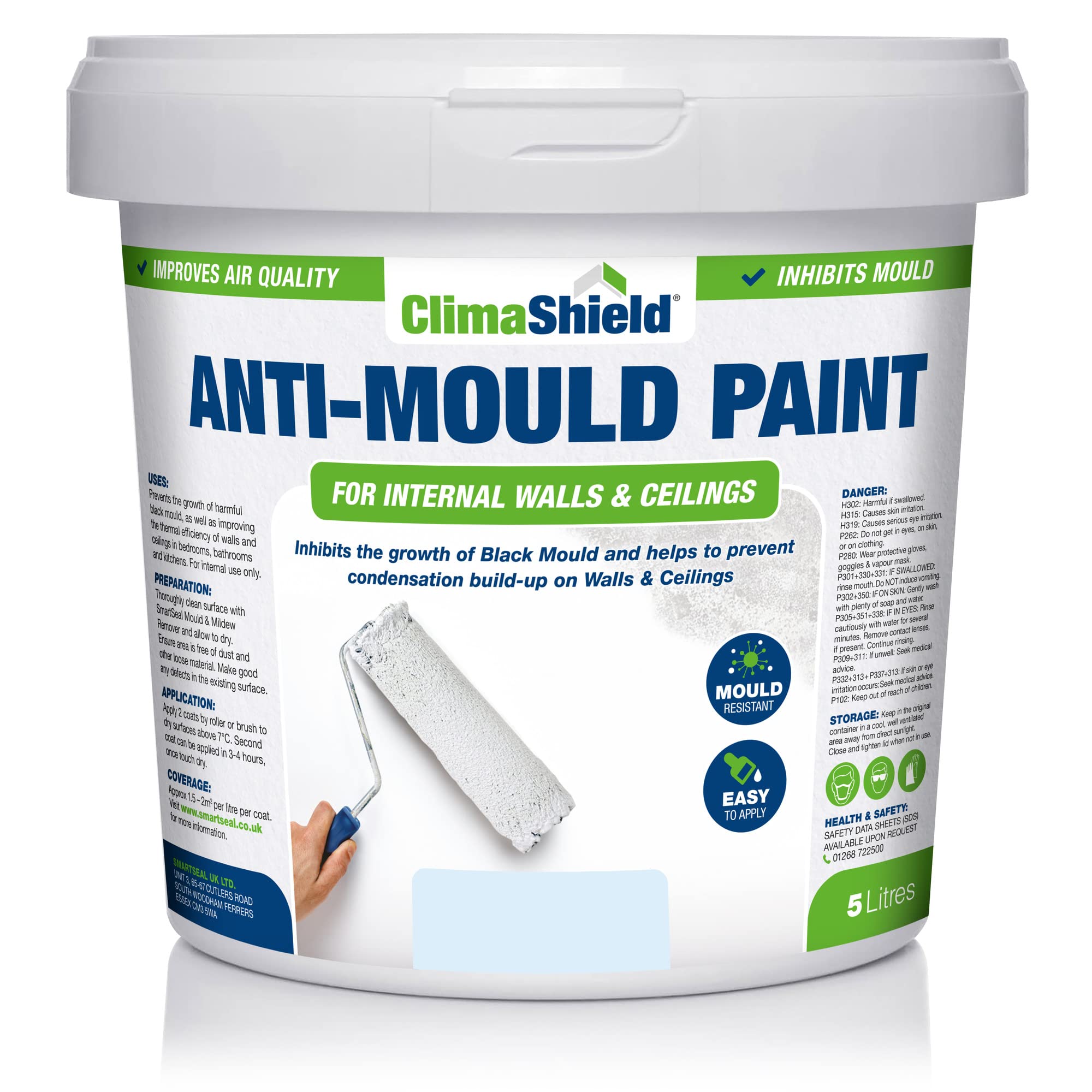 ClimaShield Anti Mould Paint - Frosted Blue, 5L - Anti-Mould Paint for Bathrooms, Kitchens & Bedrooms. Effective Damp Seal for Walls & Ceilings to prevent the growth of Mold & Mildew