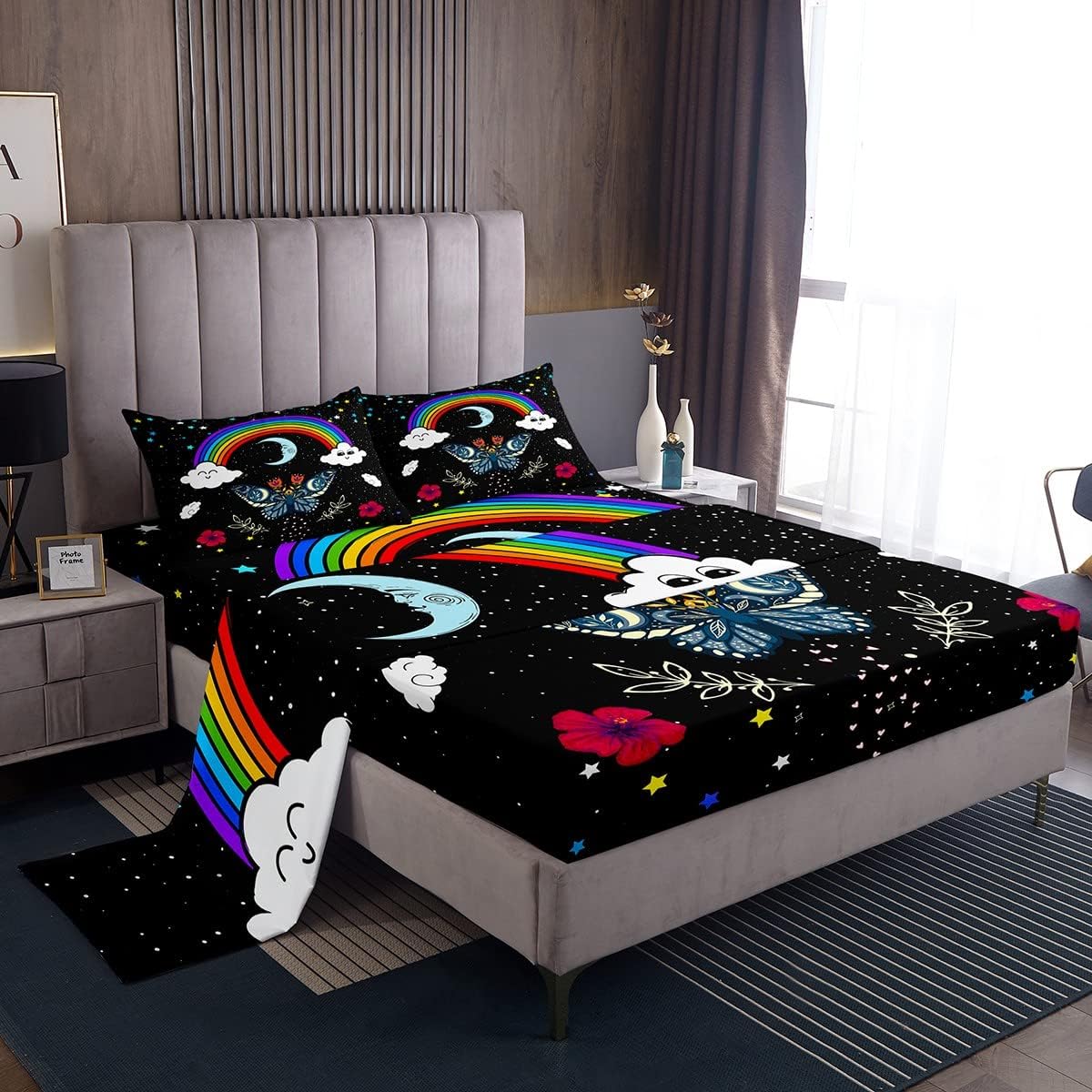 Erosebridal Rainbow Bed Sheets Queen Size Boho Exotic