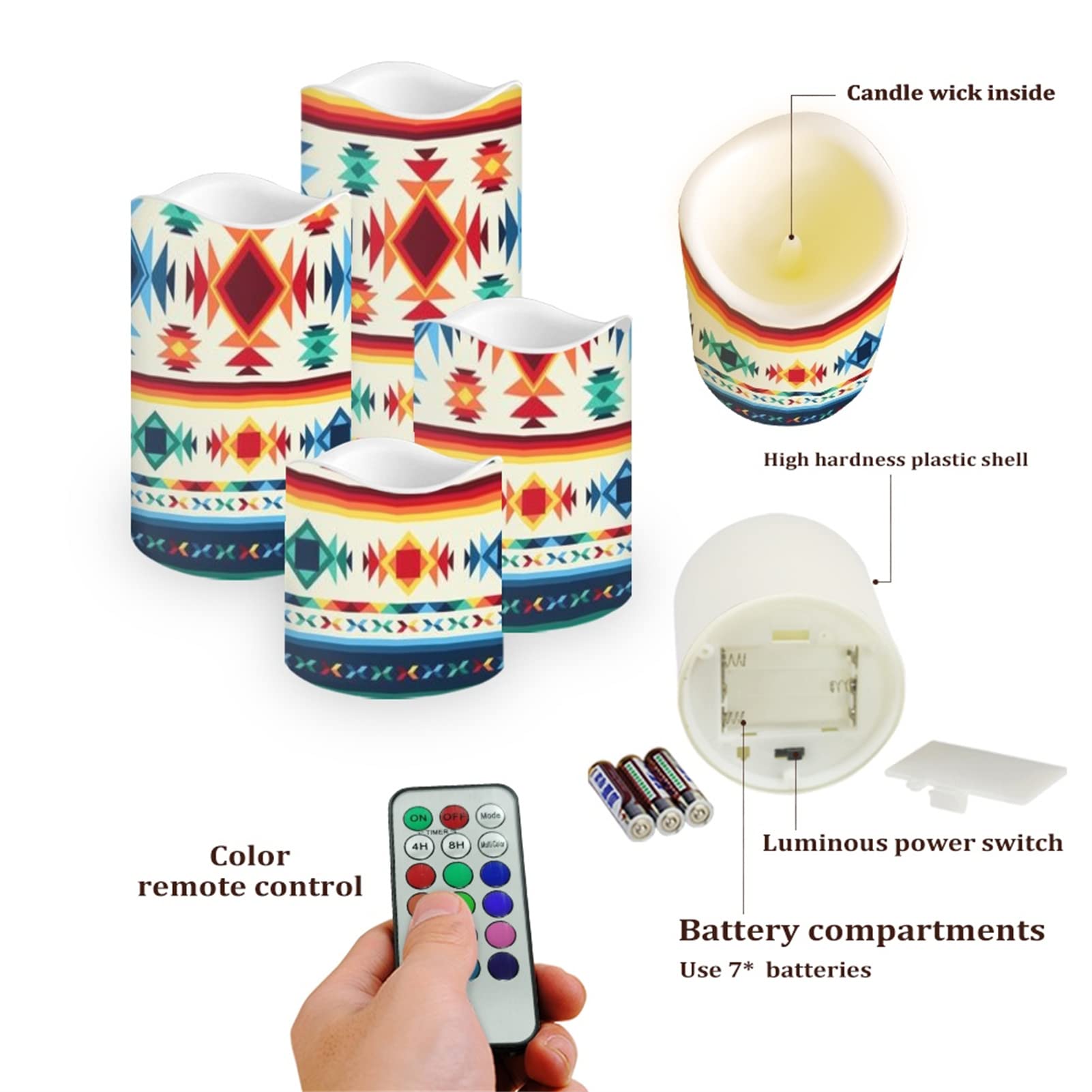 Indian Tribal Pattern LED Candele tremolanti Elettriche per Camera Da Letto Casa Partito, Etnico Geometrico Atmosfera Batteria Tea Lights Senza fiamma