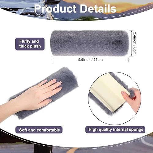 Miniatura 5 de Boao Paquete de 4 almohadillas para cinturón de seguridad de automóvil de piel de oveja sintética, protector suave para cinturón de seguridad,