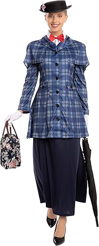 Vista 2 de JOYIN - Disfraz de niñera inglesa para mujeres adultas, Azul Patchwork