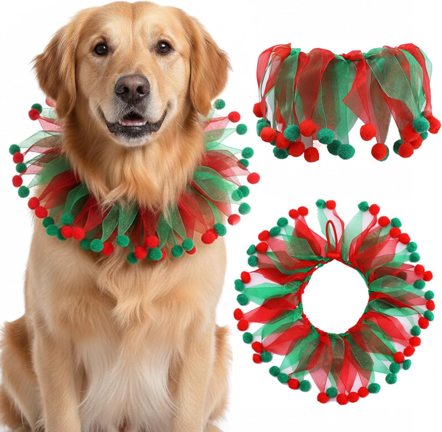 Christmas Collar for Dog Cat Pets Adjustable Christmas Ornaments Red Green Clothing Accessories Suitable for Dogs, Cats, Puppies and Kittens (L) 2