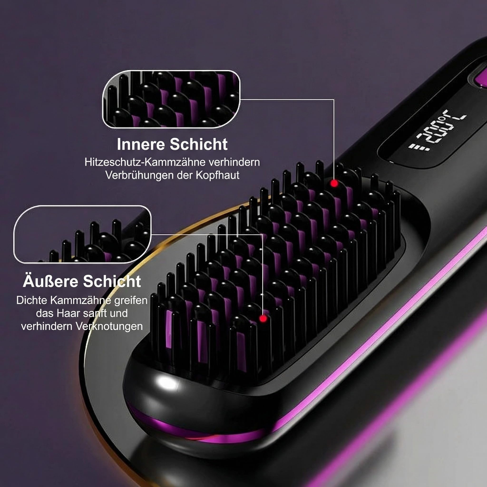EverHaar Tragbare Glättungsbürste – GoBrush PRO tragbare kabellose Mini Haarglätterbürste für Frauen 2-in-1 Keramik Ionen-Technologie 5 Temperaturstufen LCD USB aufladbar schnelles Aufheizen